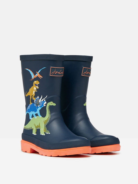 Jnr Navy Dinosaur Printed Wellies