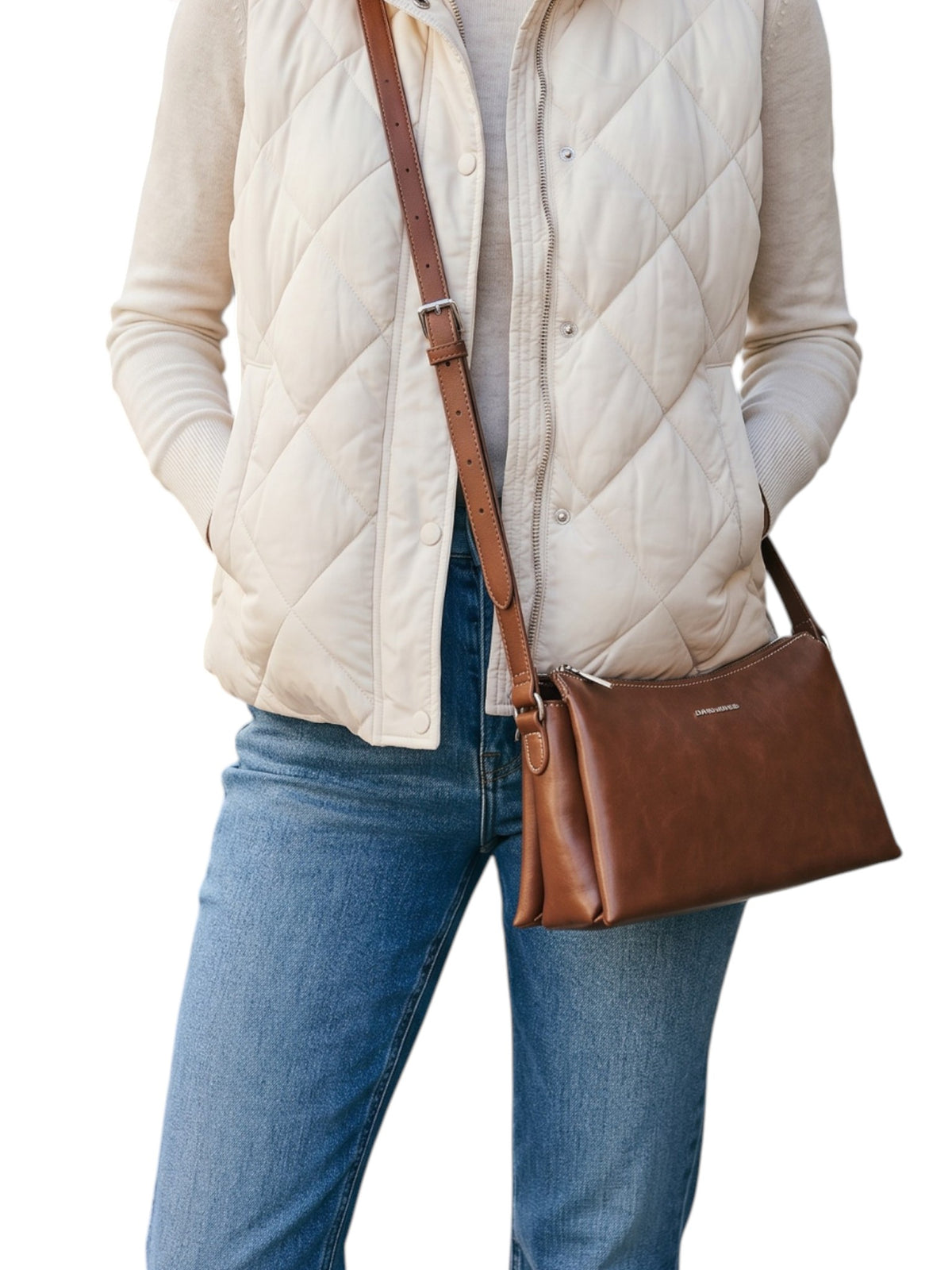 David Jones Leather Effect Triple Gusset Shoulder - Red Mud