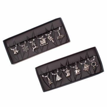 Silver Metal Christmas Wine Charms