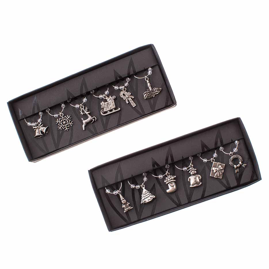 Silver Metal Christmas Wine Charms