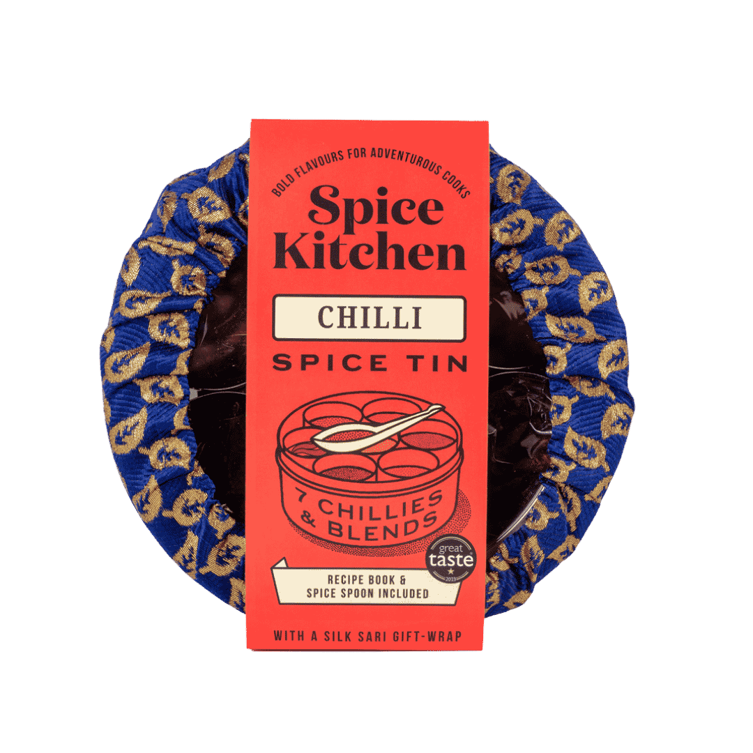 Chilli Spice Tin with 7 Chillies with Silk Sari Wrap
