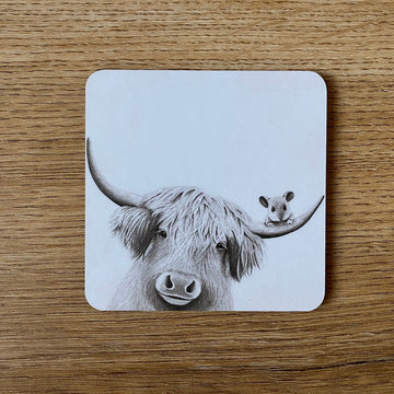 Bessie Highland Cow & Mouse Coaster