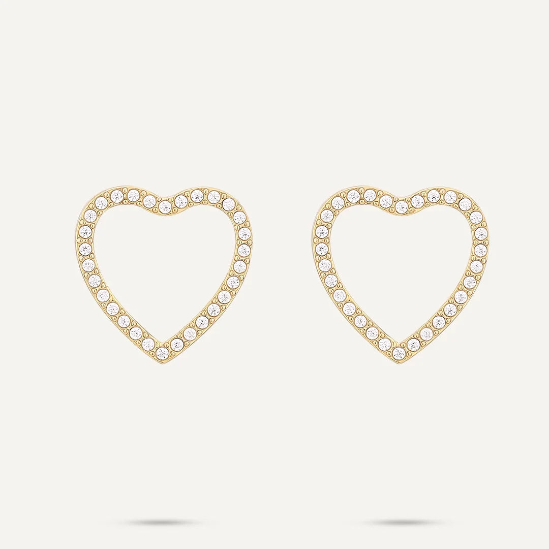 Vibes Pavé Open Heart Stud Earrings, Gold-Plated Stainless Steel