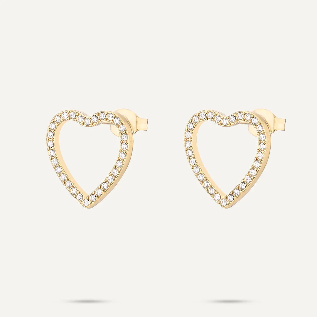 Vibes Pavé Open Heart Stud Earrings, Gold-Plated Stainless Steel