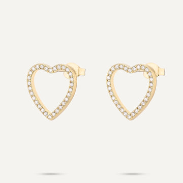 Vibes Pavé Open Heart Stud Earrings, Gold-Plated Stainless Steel