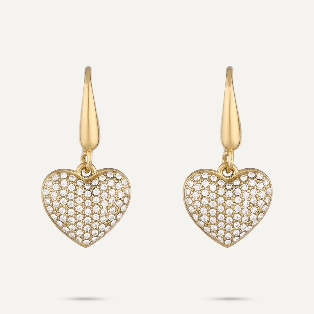Vibes Pavé Heart Drop Earrings, Gold-Plated Stainless Steel