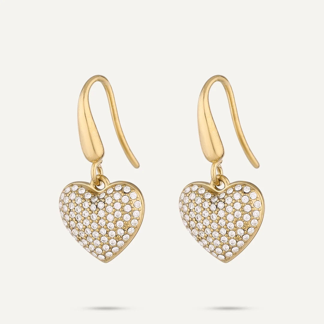 Vibes Pavé Heart Drop Earrings, Gold-Plated Stainless Steel