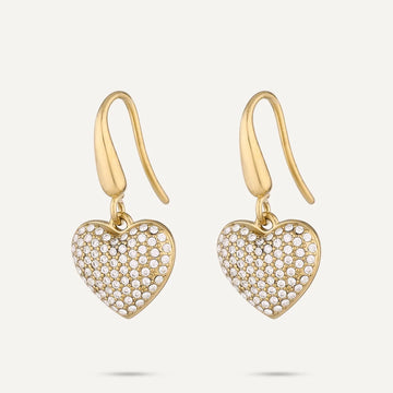 Vibes Pavé Heart Drop Earrings, Gold-Plated Stainless Steel
