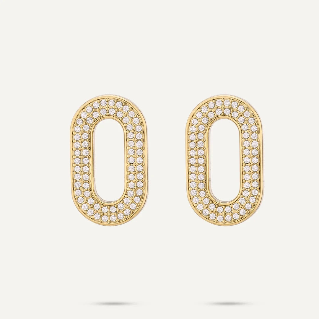 Vibes Pavé Oval Stud Earrings, Gold-Plated Stainless Steel