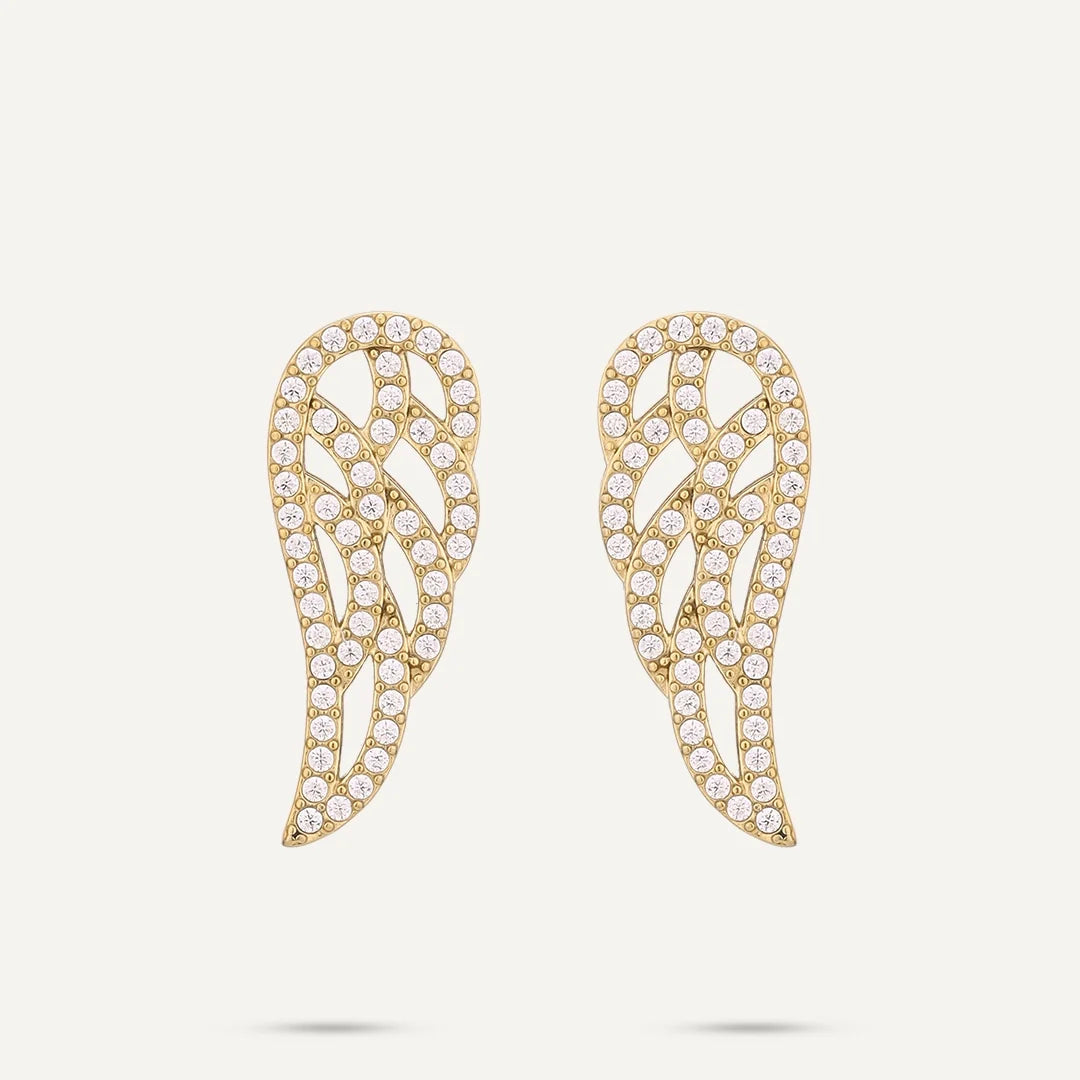 Vibes Pavé Wing Stud Earrings, Gold-Plated Stainless Steel