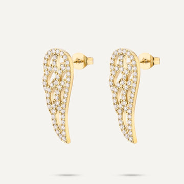 Vibes Pavé Wing Stud Earrings, Gold-Plated Stainless Steel
