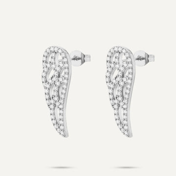 Vibes Pavé Wing Stud Earrings, White Gold-Plated Stainless Steel