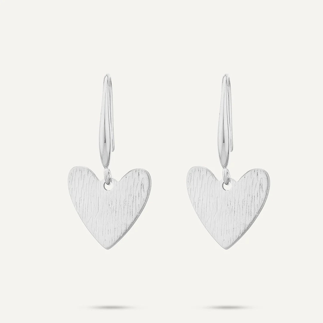 Vibes Heart Drop Earrings, White Gold-Plated Stainless Steel