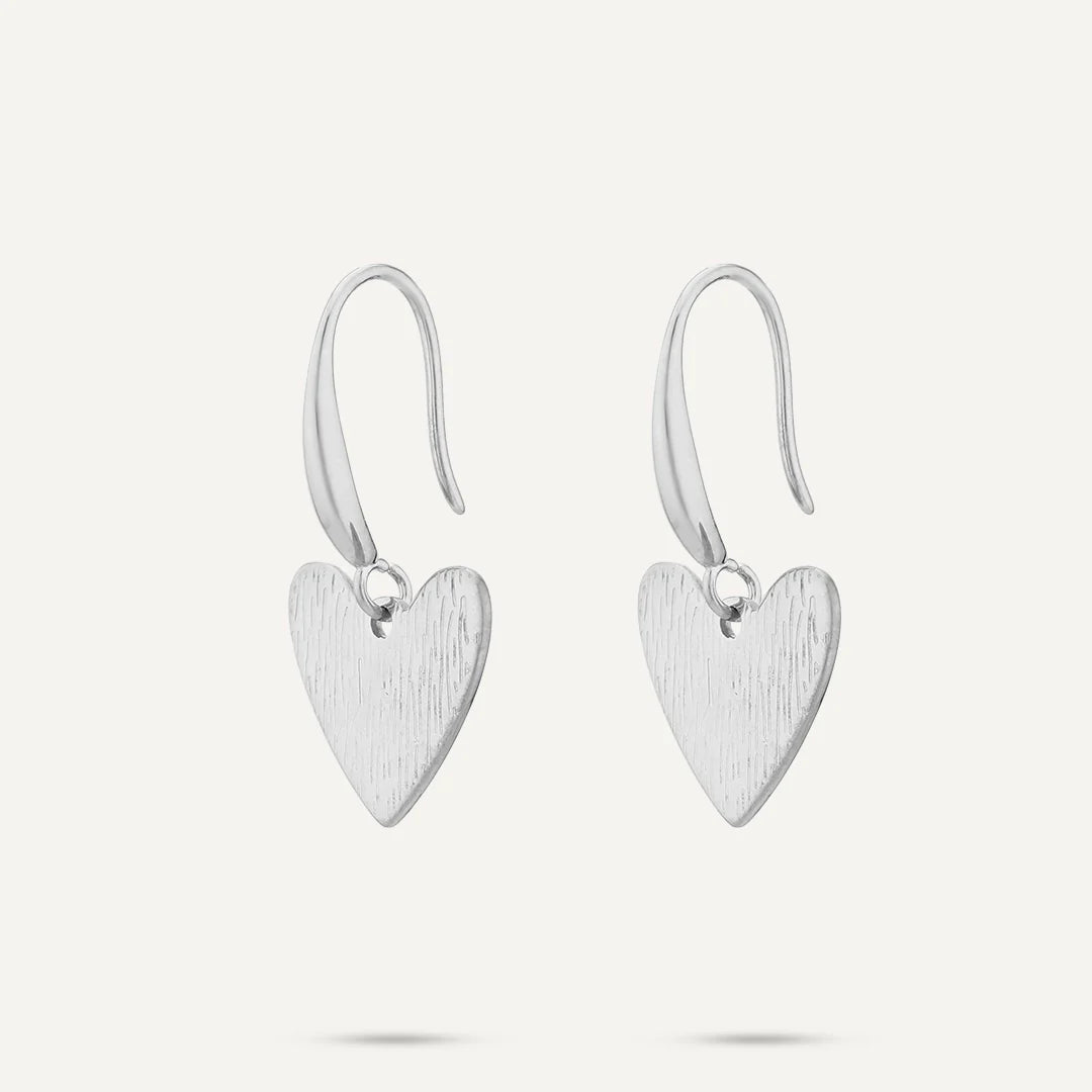 Vibes Heart Drop Earrings, White Gold-Plated Stainless Steel
