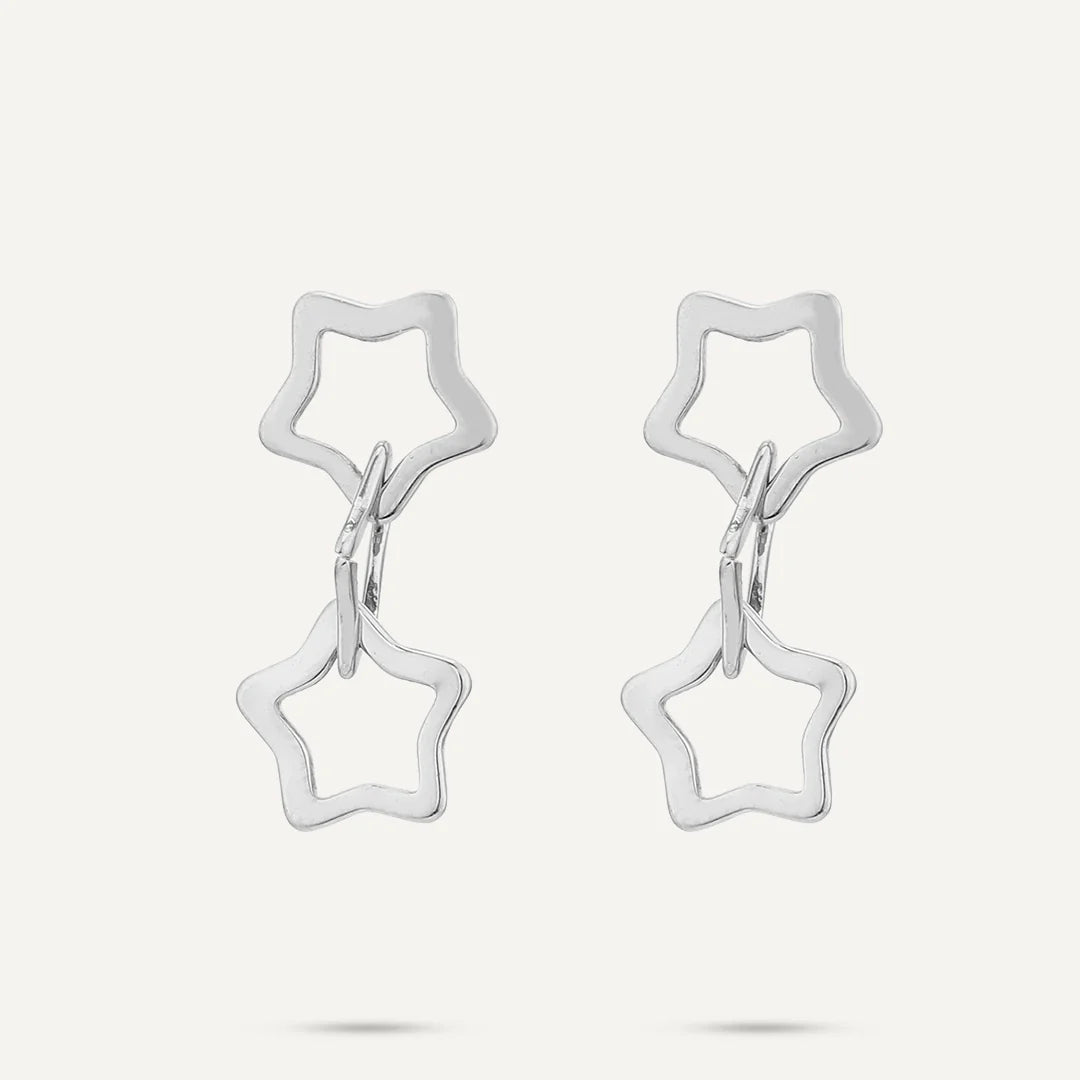 Vibes Triple Star Drop Earrings, White Gold-Plated Stainless Steel