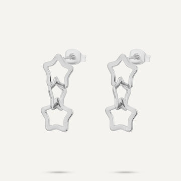 Vibes Triple Star Drop Earrings, White Gold-Plated Stainless Steel