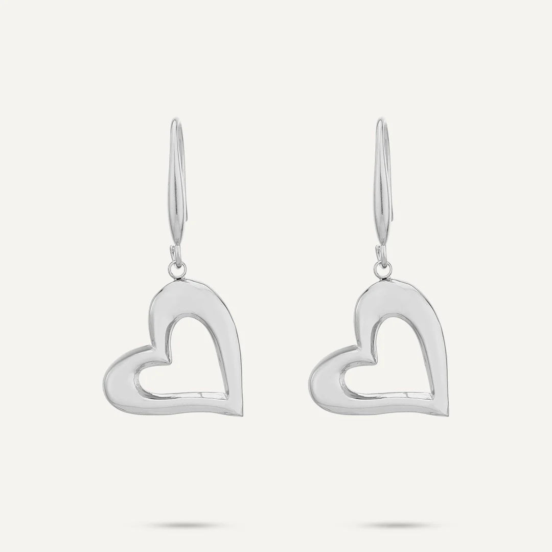 Vibes Open Heart Drop Earrings, White Gold-Plated Stainless Steel