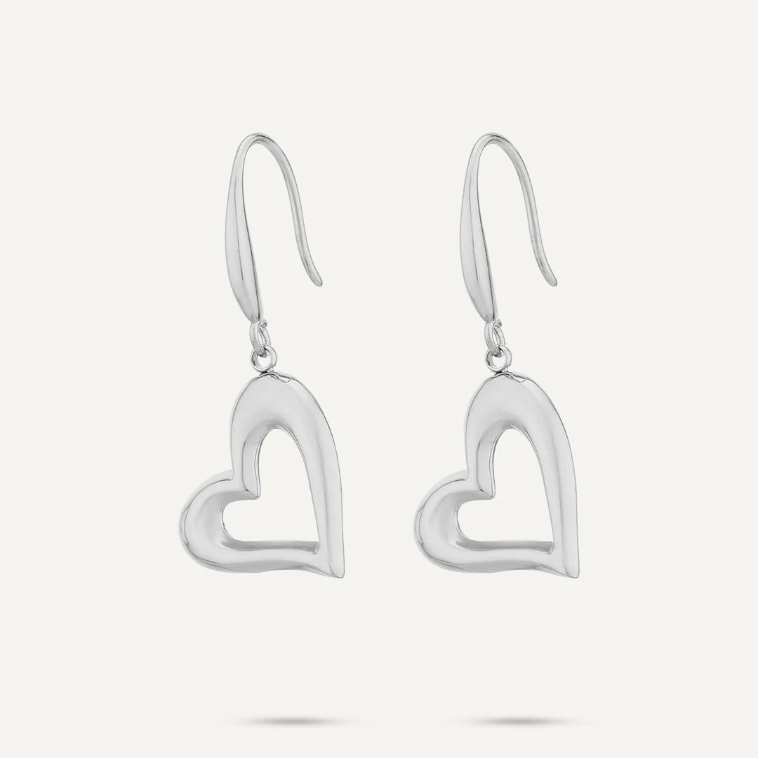 Vibes Open Heart Drop Earrings, White Gold-Plated Stainless Steel