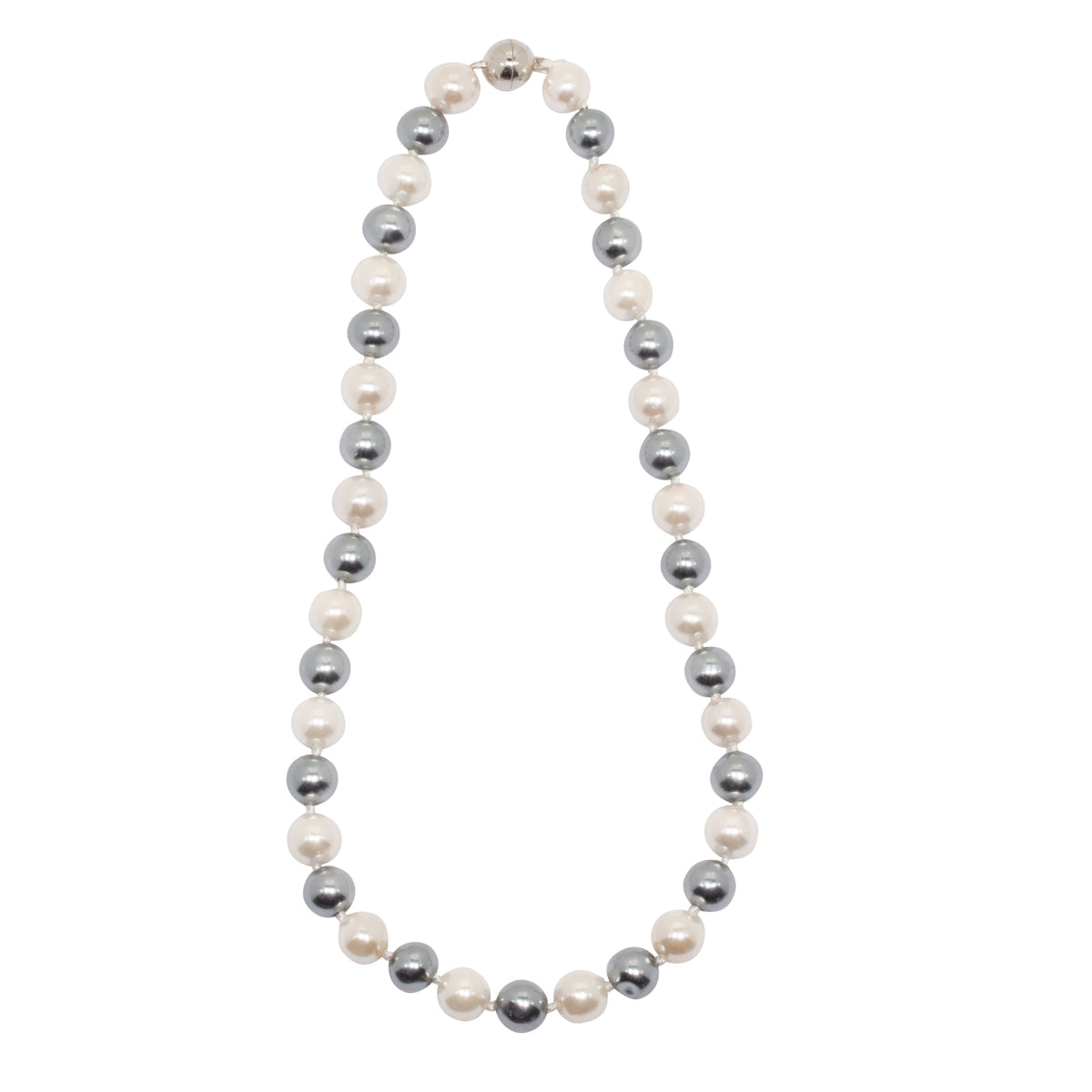 Audrey Mother of Pearl Short Magnetic Necklace - Cream, Grey & Silver