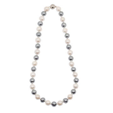 Audrey Mother of Pearl Short Magnetic Necklace - Cream, Grey & Silver