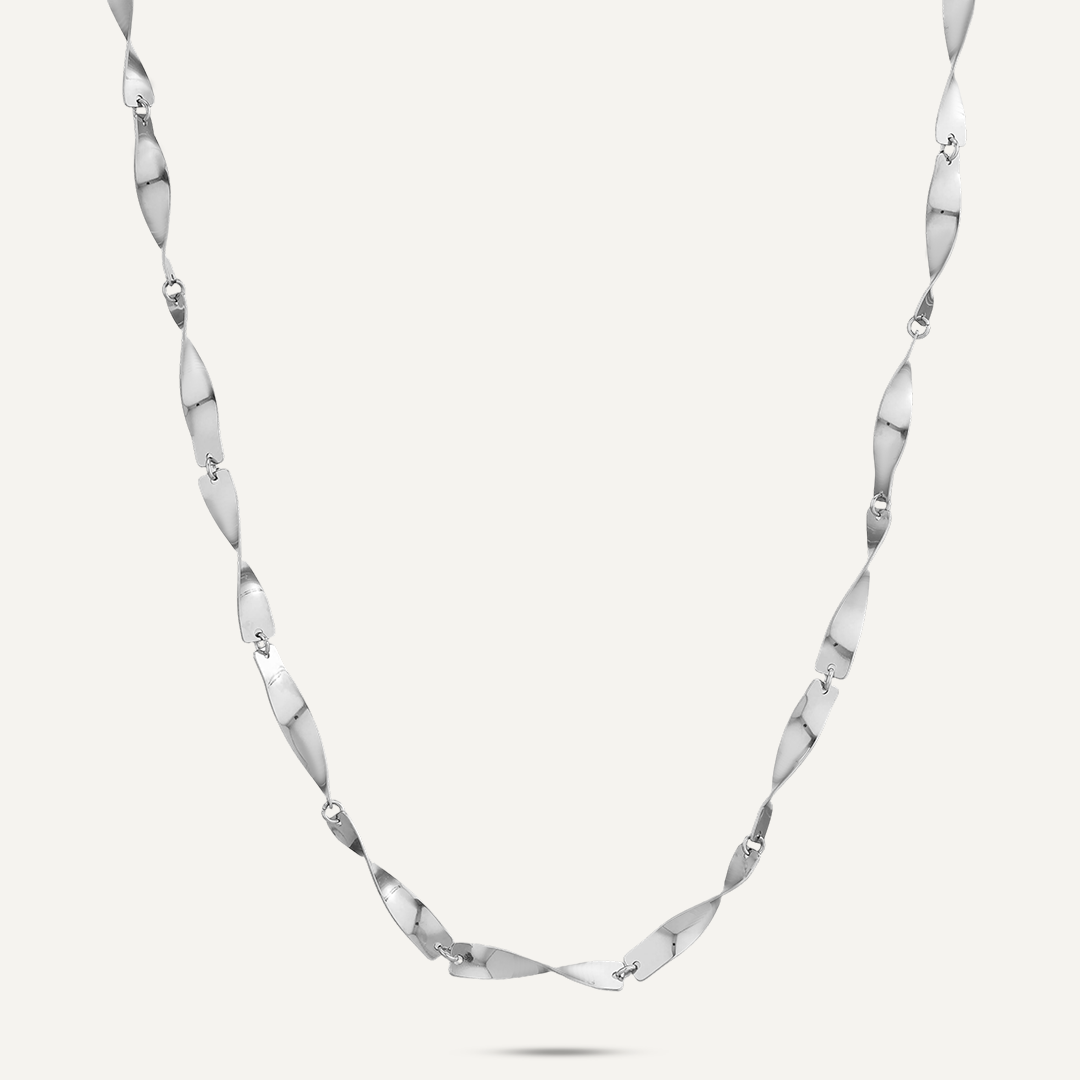 Vibes Twisted Ribbon Link Necklace, White Gold-Plated Stainless Steel
