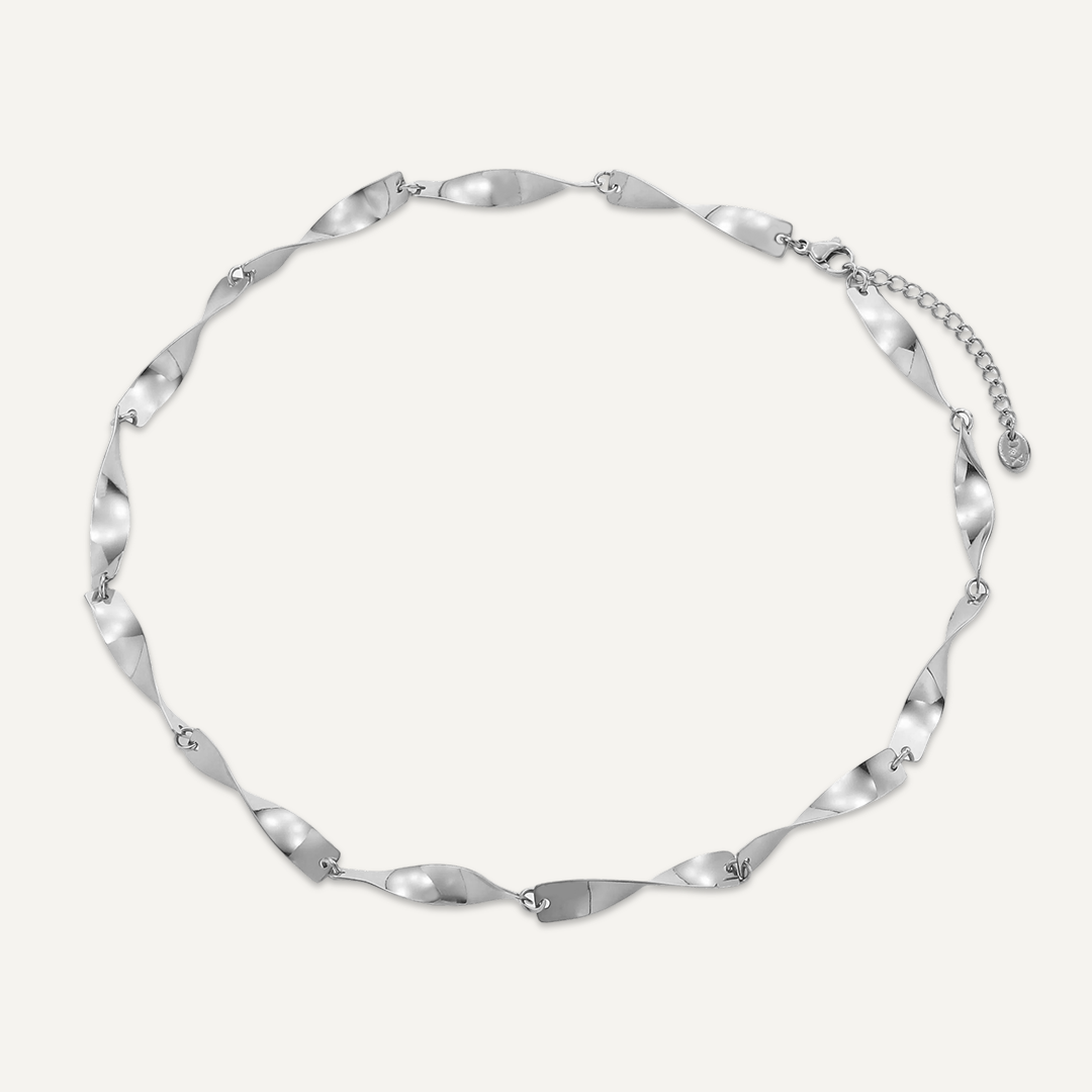 Vibes Twisted Ribbon Link Necklace, White Gold-Plated Stainless Steel