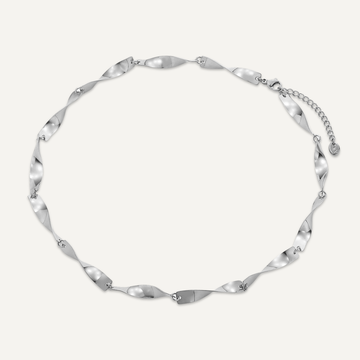 Vibes Twisted Ribbon Link Necklace, White Gold-Plated Stainless Steel
