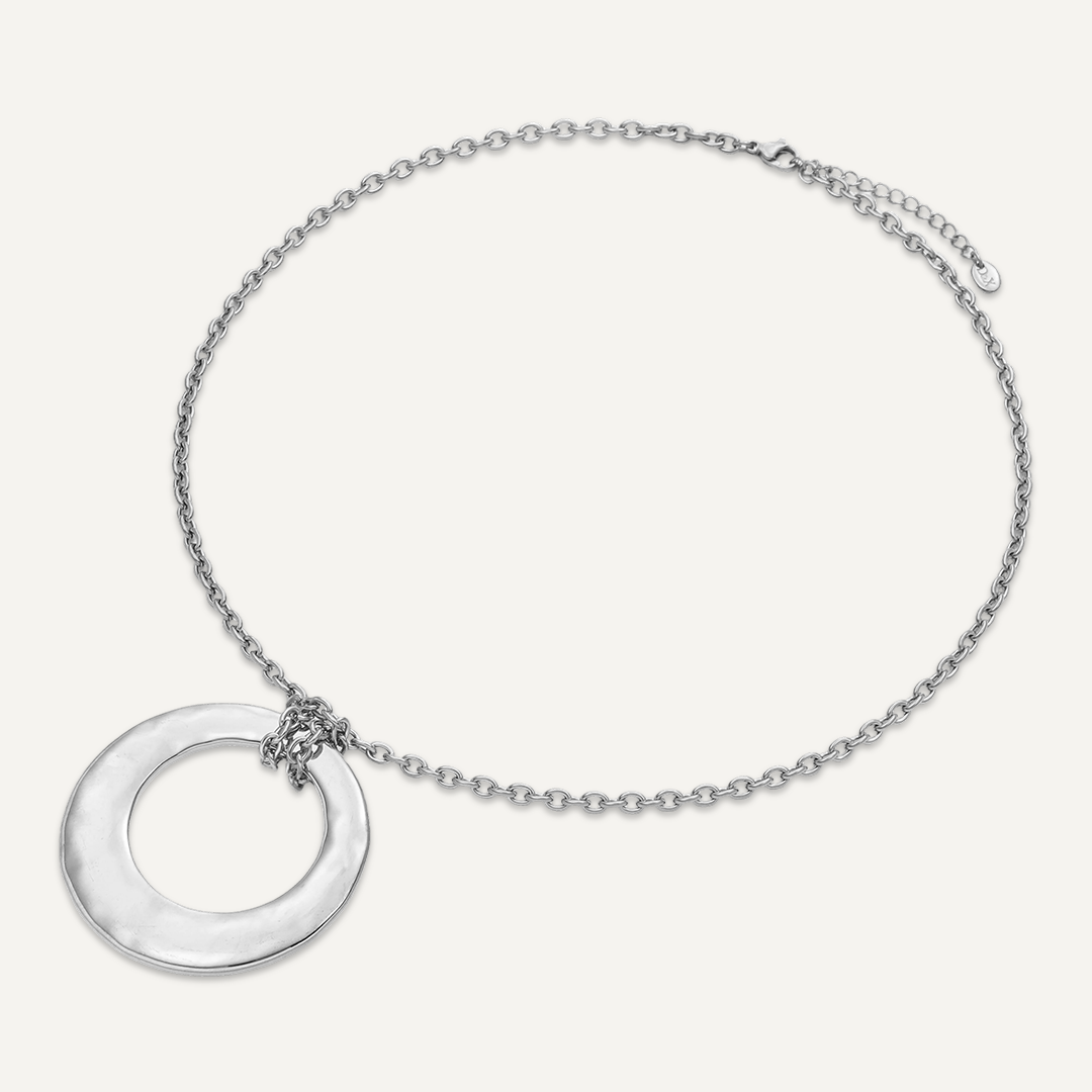 Vibes Circle Pendant Necklace, White Gold-Plated Stainless Steel