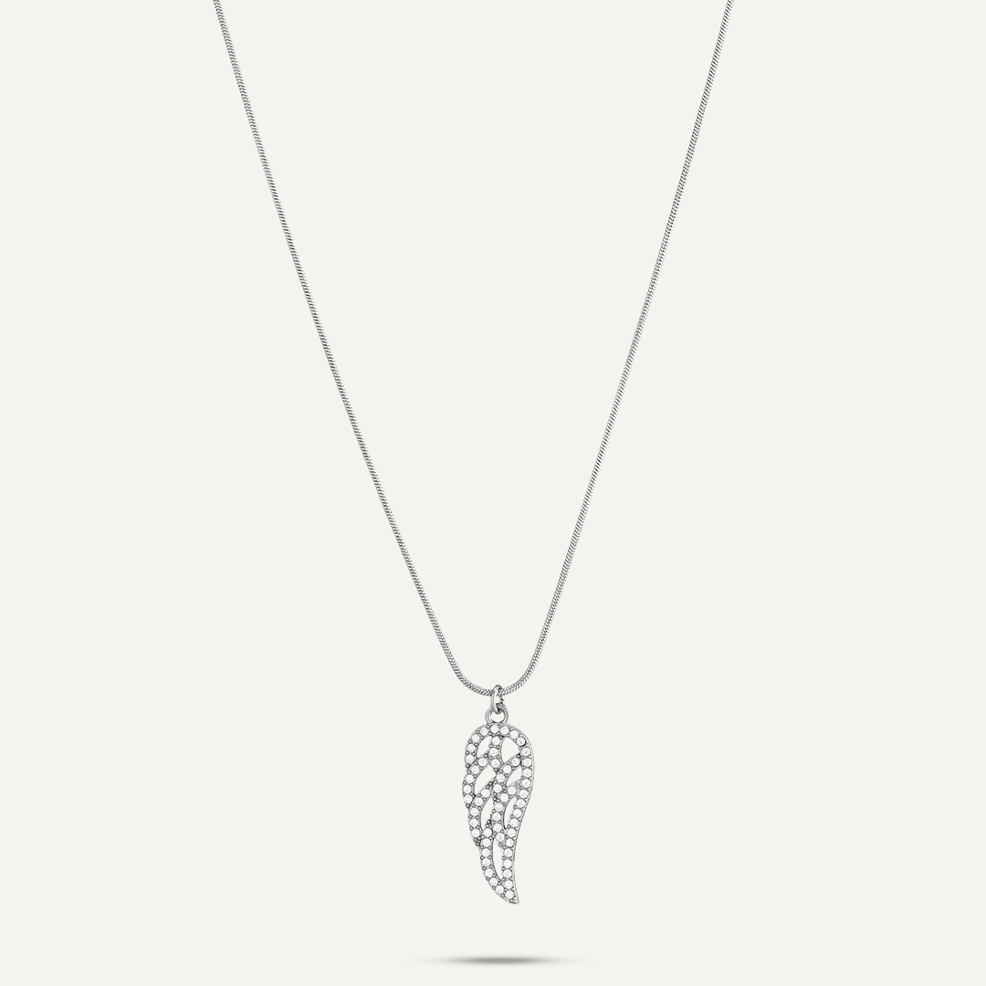 Vibes Wing Pendant Necklace, White Gold-Plated Stainless Steel