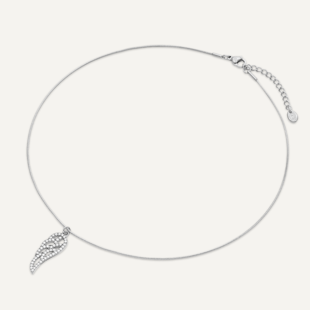 Vibes Wing Pendant Necklace, White Gold-Plated Stainless Steel