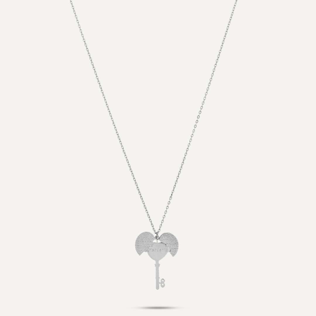 Vibes Friendship Key Necklace, White Gold-Plated Stainless Steel