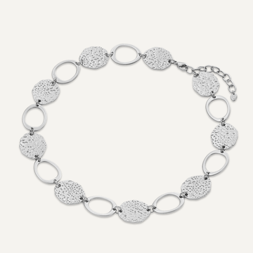 Vibes Textured Disc & Oval Necklace, White Gold-Plated Stainless Steel
