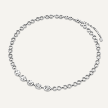 Vibes Crystal Oval Link Necklace, White Gold-Plated Stainless Steel