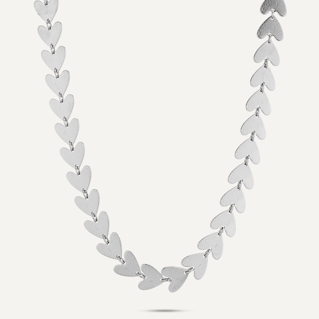 Vibes Heart Link Necklace, White Gold-Plated Stainless Steel