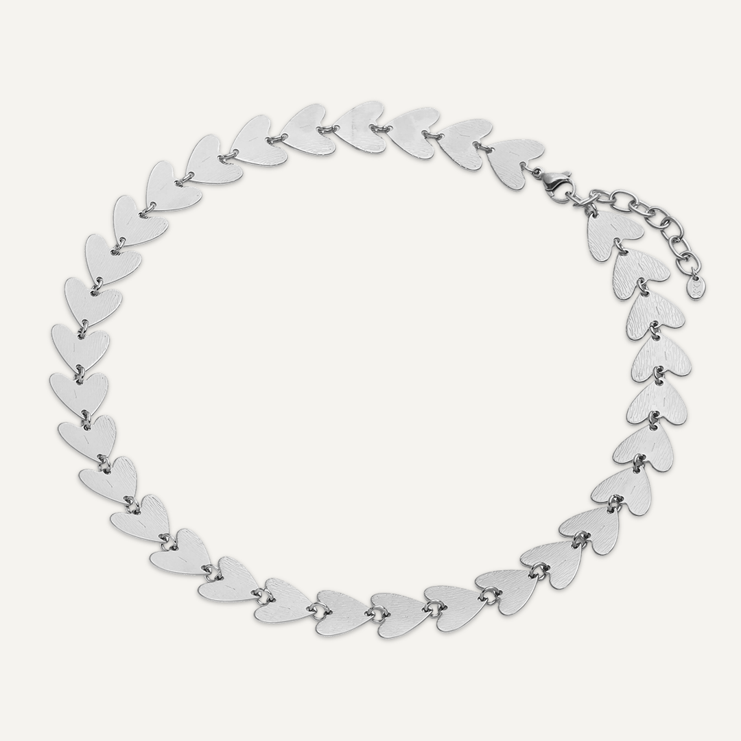 Vibes Heart Link Necklace, White Gold-Plated Stainless Steel