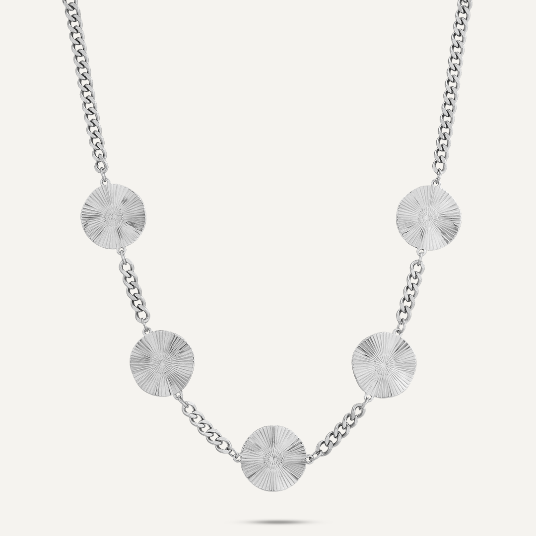 Vibes Sunburst Disc Necklace, White Gold-Plated Stainless Steel