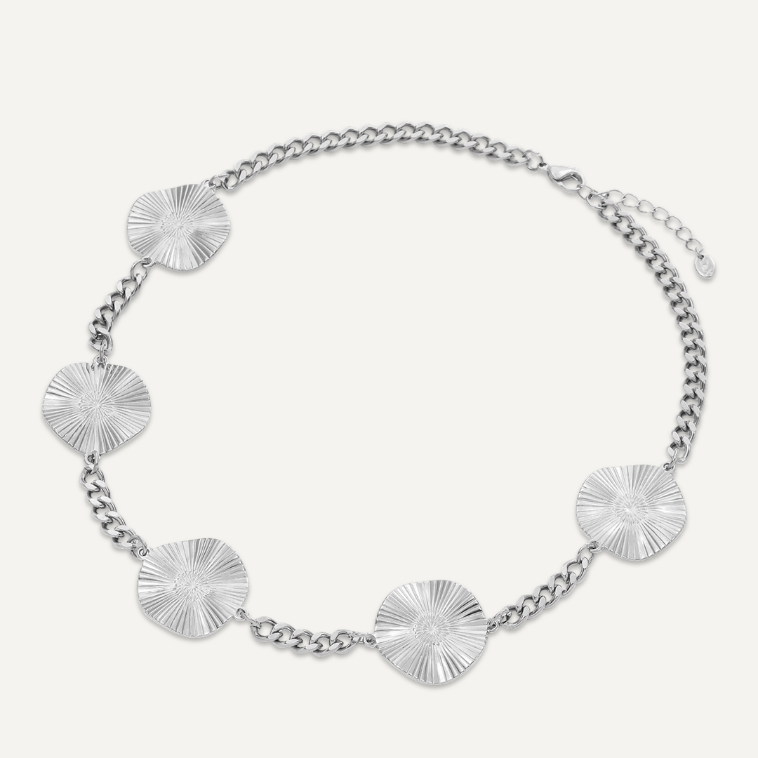 Vibes Sunburst Disc Necklace, White Gold-Plated Stainless Steel