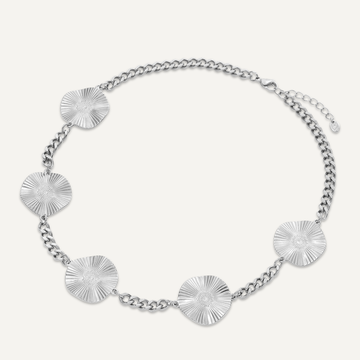 Vibes Sunburst Disc Necklace, White Gold-Plated Stainless Steel