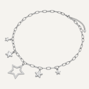 Vibes Star Charm Necklace, White Gold-Plated Stainless Steel
