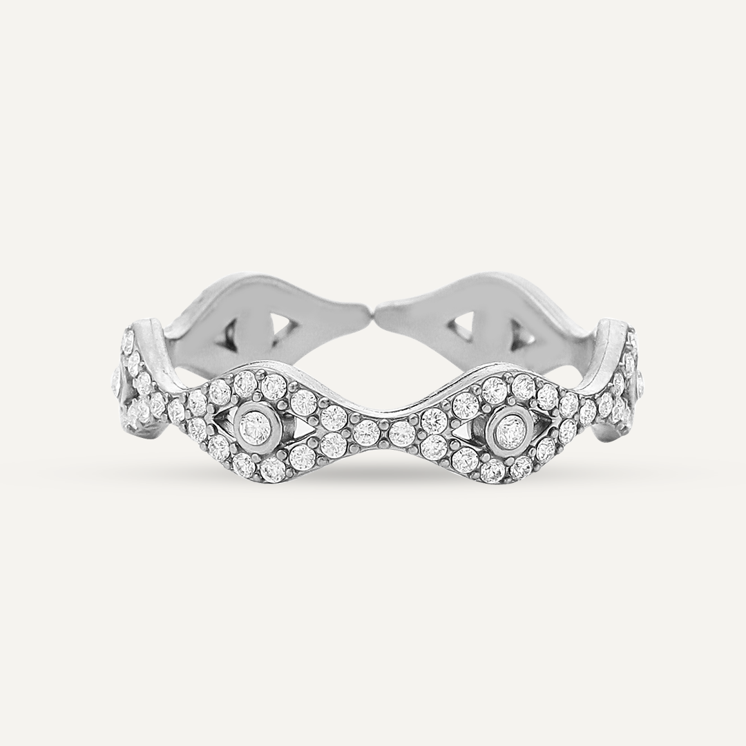 Vibes Vintage Pave Adjustable Ring, White Gold-Plated Stainless Steel