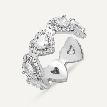 Vibes Crystal Heart Adjustable Ring, White Gold-Plated Stainless Steel