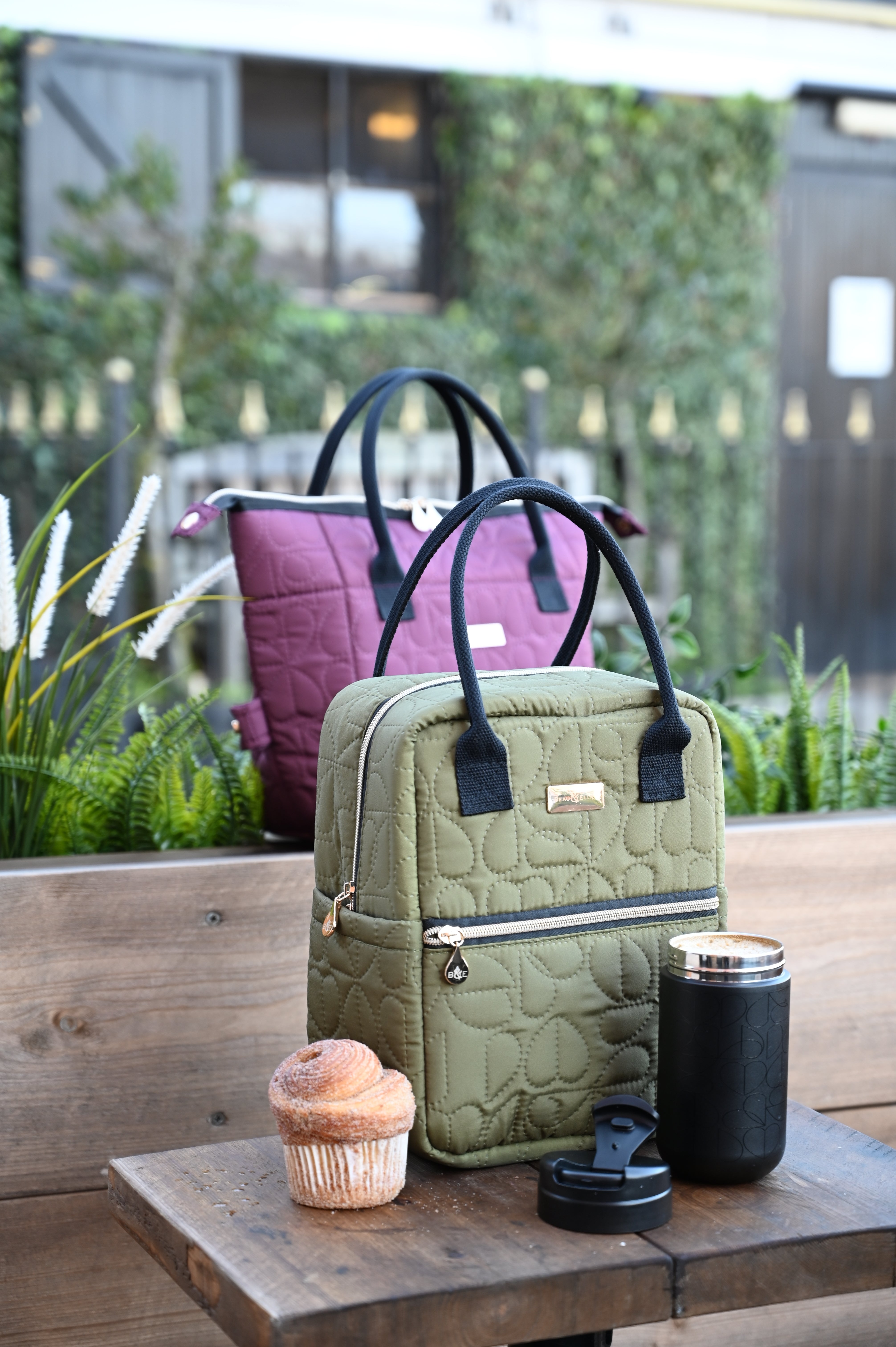 Oxford Quilted Upright Lunch Bag Khaki
