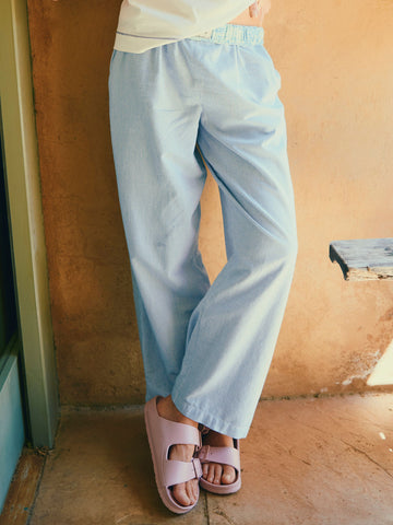 Hallie Blue Stripe Pull-On Cotton Trousers