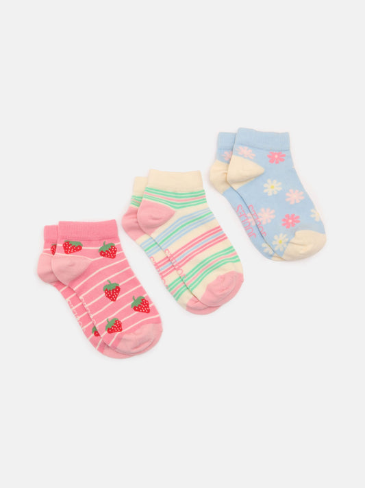 Kids' Rilla Pink & Blue Pack of Three Trainer Socks