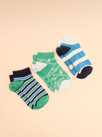 Kids' Rilla Blue & Green Pack of Three Trainer Socks