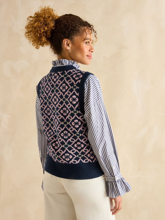 Meredith Navy V-Neck Knitted Vest