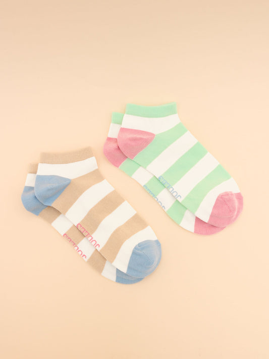 Rilla Cream/Blue Pack of Two Trainer Socks