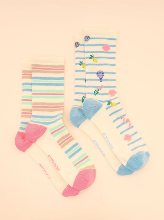 Women's Everyday Cream/Blue 2 Pack Socks (size 4-8)