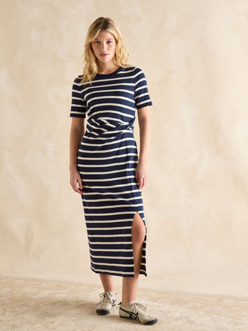 Annabelle Navy/White Twist Jersey T-Shirt Dress