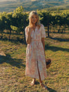 Marina Pink/White Linen Blend Knot Front Dress